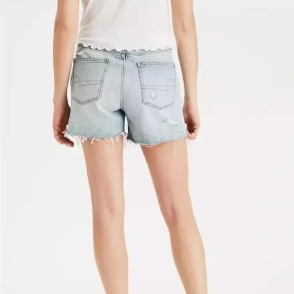 American Eagle Destroyed 90’s Rigid Boyfriend Denim Shorts - Sz 0 - Picture 5 of 8